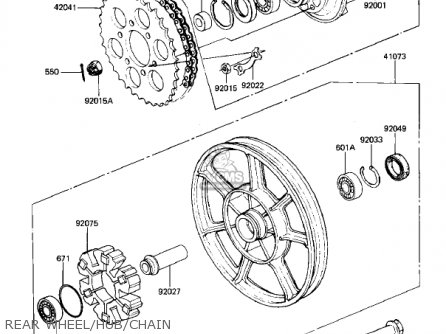 REAR WHEEL/HUB/CHAIN - KZ550D1 GPZ 1981 USA CANADA