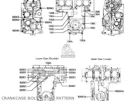 CRANKCASE BOLT & STUD PATTERN - KZ550D1 GPZ 1981 USA CANADA