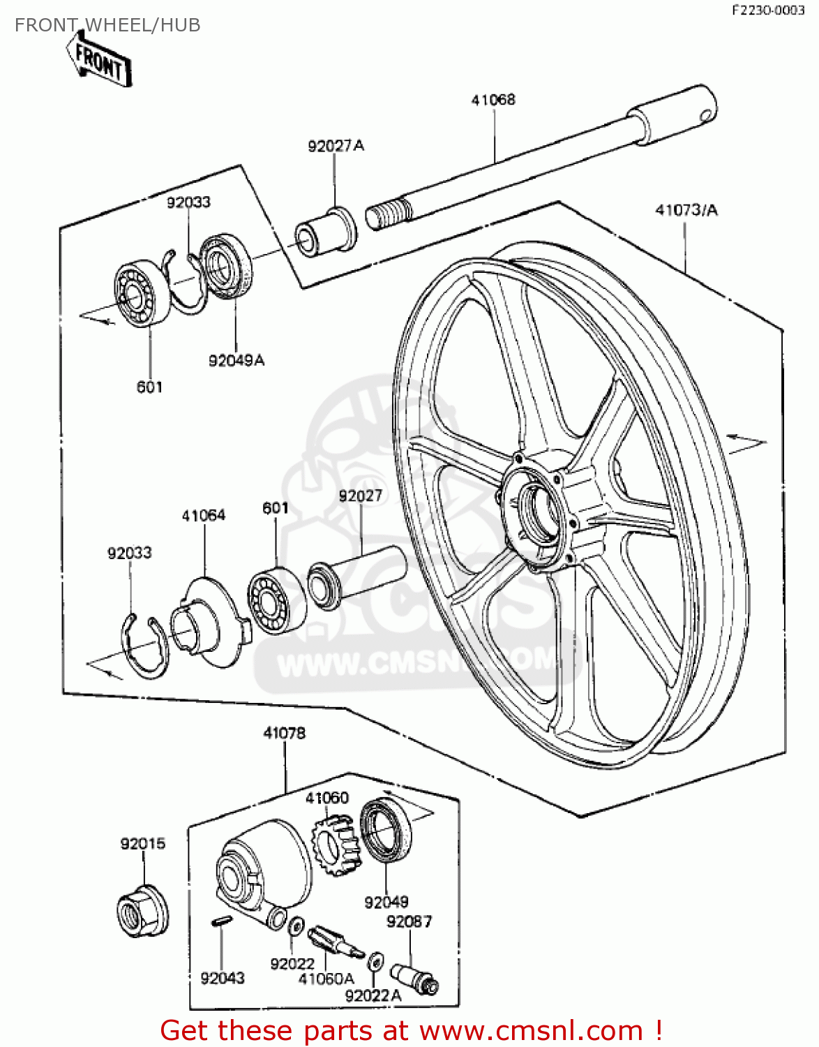 FRONT WHEEL/HUB KZ550F1 SPECTRE 1983 USA CALIFORNIA CANADA