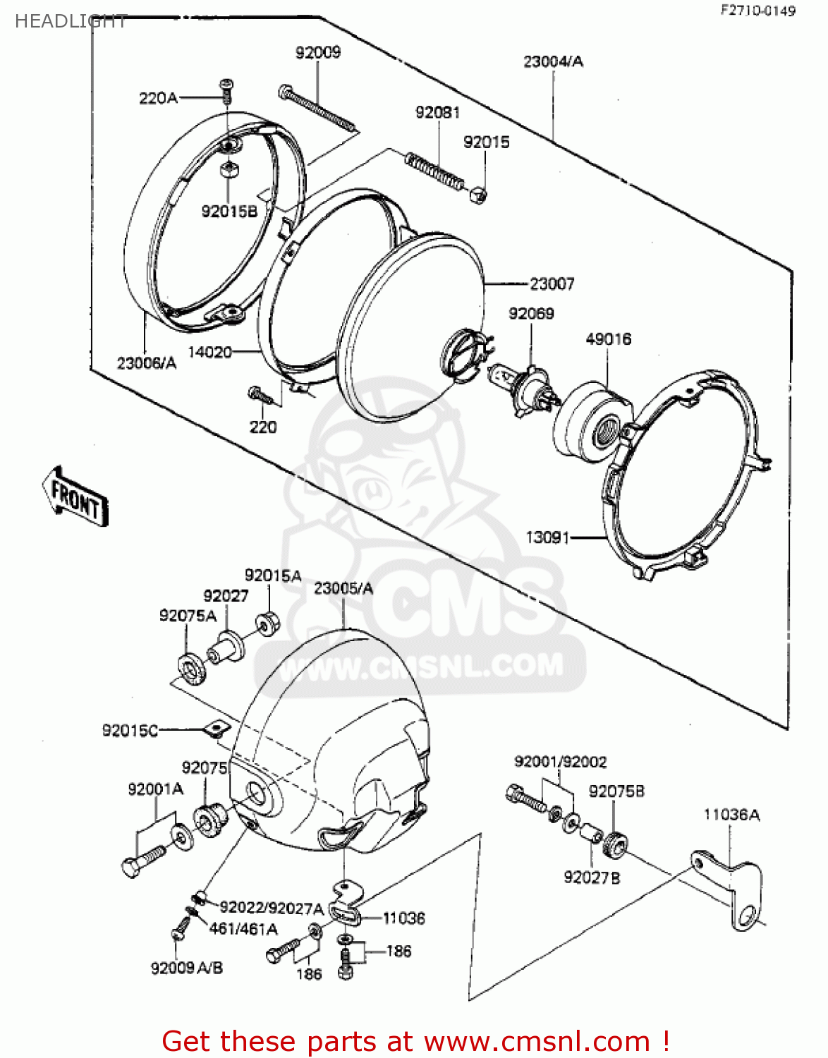 HEADLIGHT KZ550F1 SPECTRE 1983 USA CALIFORNIA CANADA