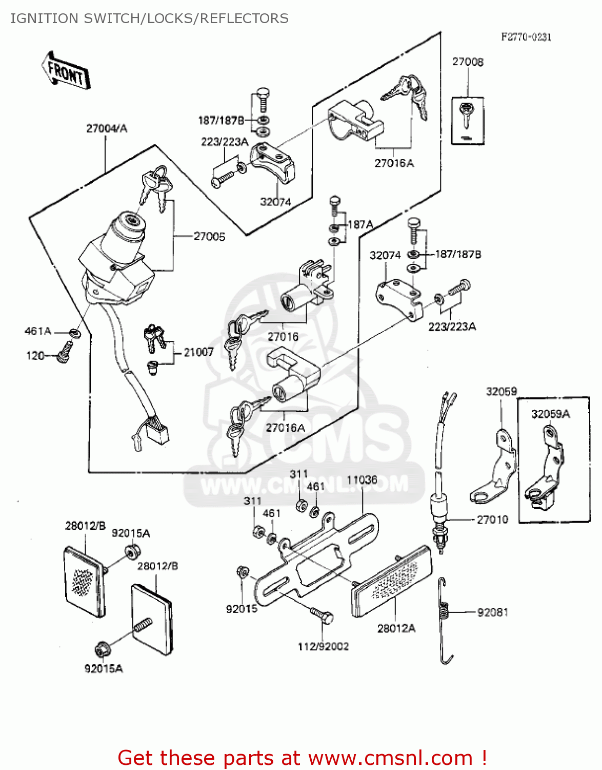 IGNITION SWITCH/LOCKS/REFLECTORS KZ550F1 SPECTRE 1983 USA CALIFORNIA CANADA