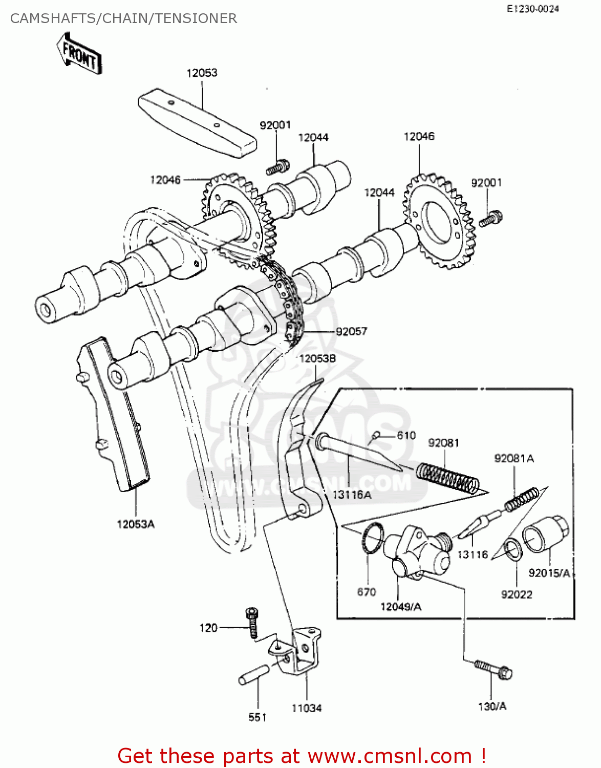 CAMSHAFTS/CHAIN/TENSIONER KZ550F1 SPECTRE 1983 USA CALIFORNIA CANADA