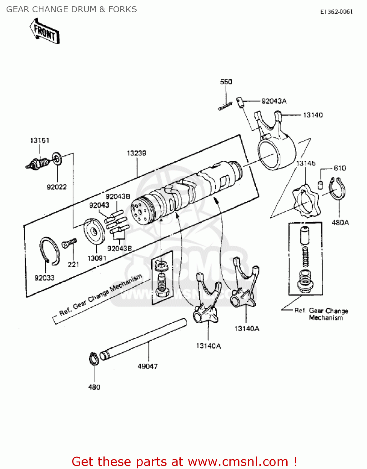 GEAR CHANGE DRUM & FORKS KZ550F1 SPECTRE 1983 USA CALIFORNIA CANADA