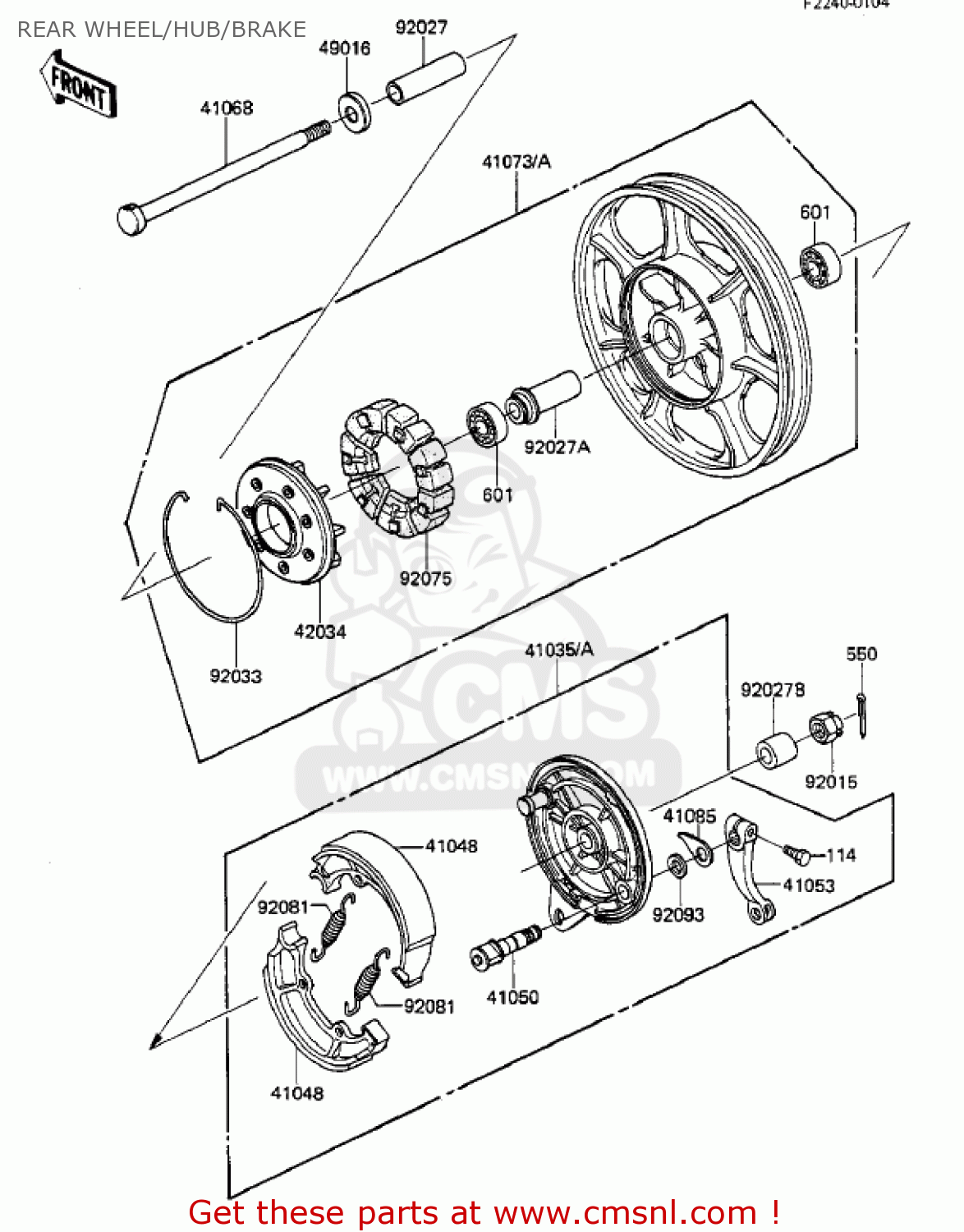 REAR WHEEL/HUB/BRAKE KZ550F2 SHAFT 1984 USA CALIFORNIA CANADA / LTD