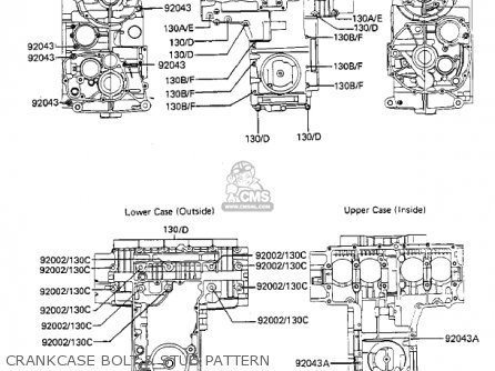 CRANKCASE BOLT & STUD PATTERN - KZ550F2 SHAFT 1984 USA CALIFORNIA CANADA / LTD