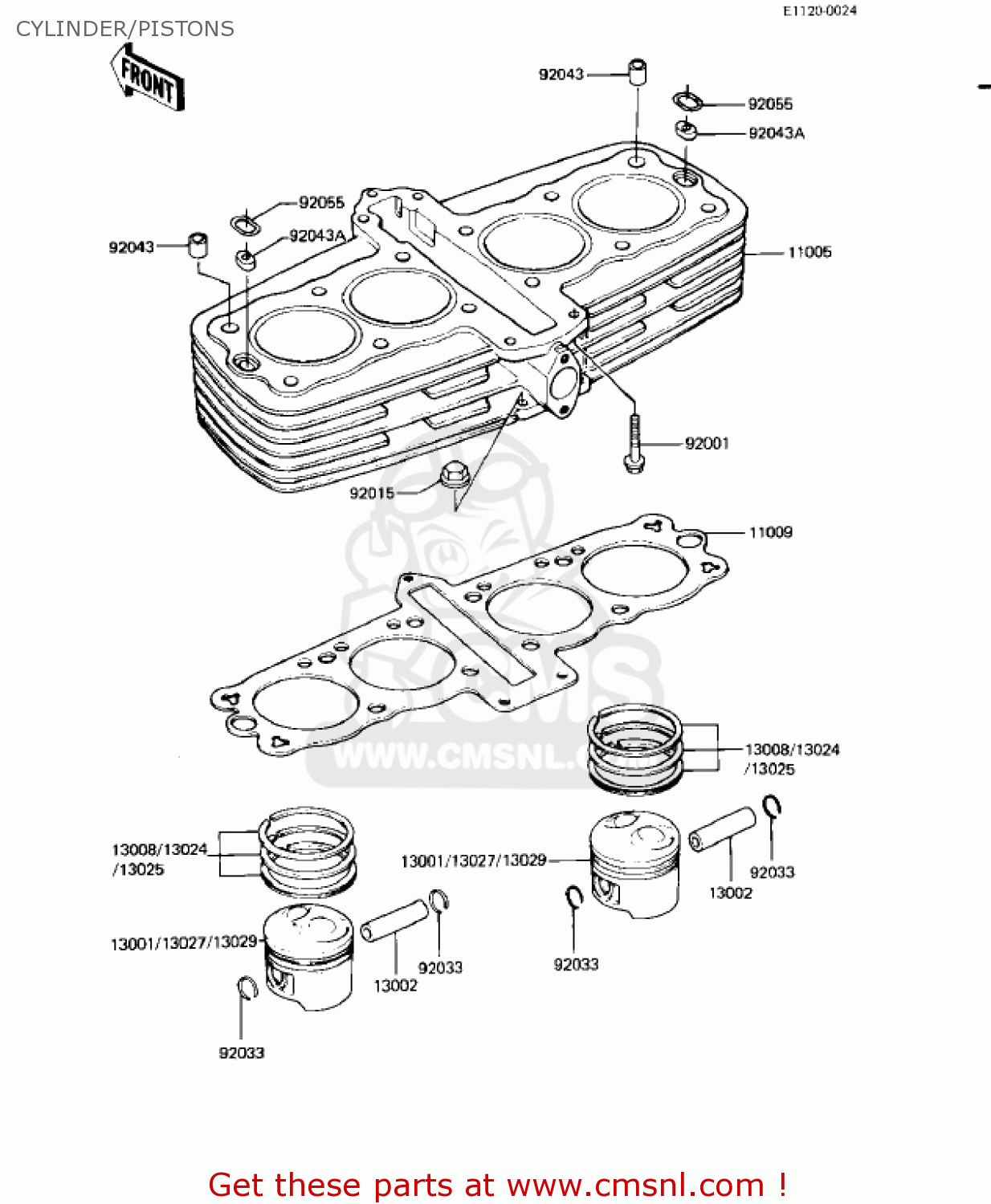 CYLINDER/PISTONS KZ550H1 GPZ 1982 USA CANADA
