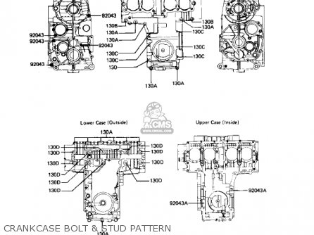 CRANKCASE BOLT & STUD PATTERN - KZ550H1 GPZ 1982 USA CANADA