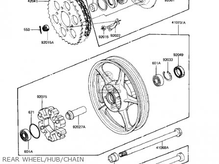 REAR WHEEL/HUB/CHAIN - KZ550H1 GPZ 1982 USA CANADA
