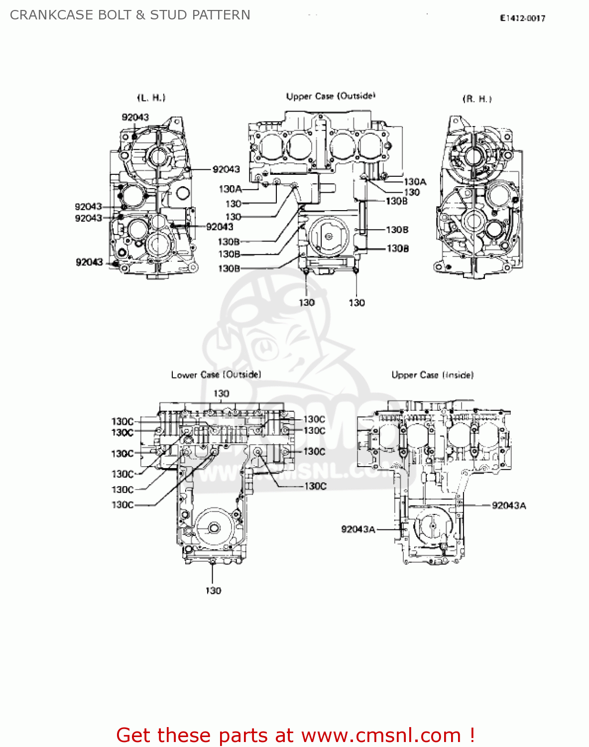 CRANKCASE BOLT & STUD PATTERN KZ550M1 SHAFT 1983 USA CANADA / LTD