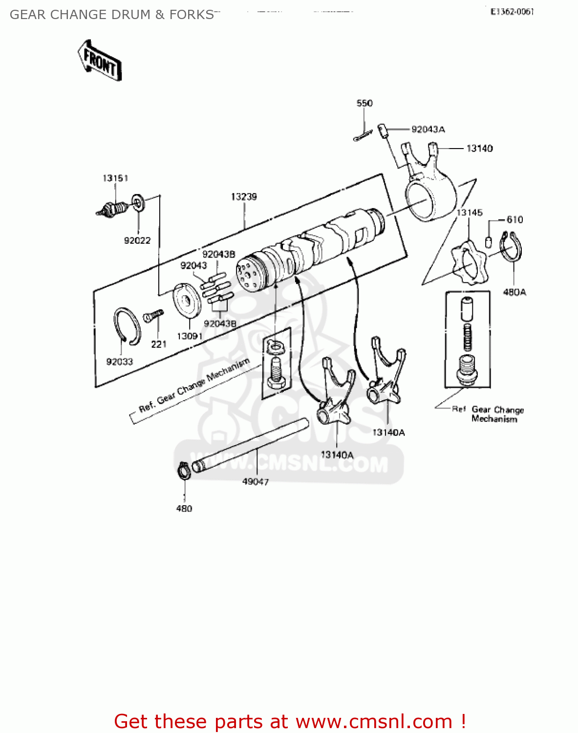 GEAR CHANGE DRUM & FORKS KZ550M1 SHAFT 1983 USA CANADA / LTD