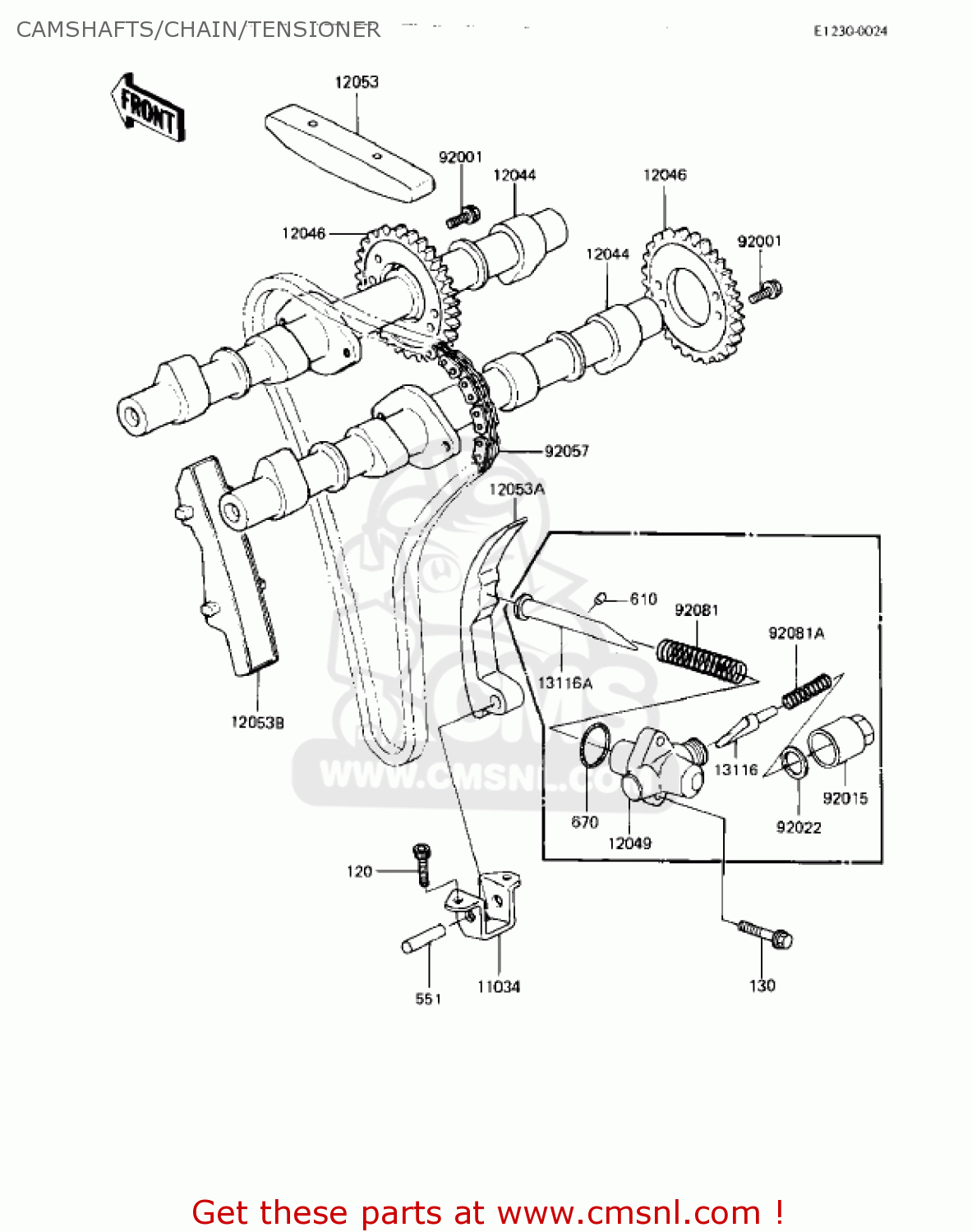 CAMSHAFTS/CHAIN/TENSIONER KZ550M1 SHAFT 1983 USA CANADA / LTD