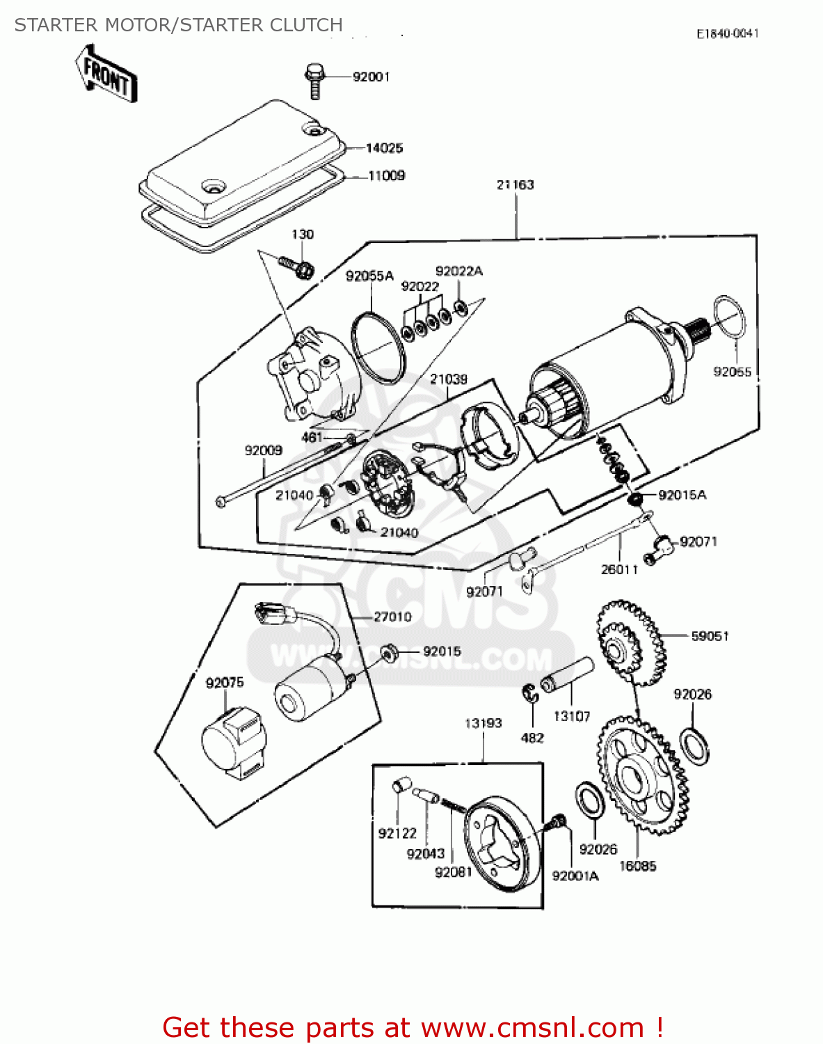 STARTER MOTOR/STARTER CLUTCH KZ550M1 SHAFT 1983 USA CANADA / LTD