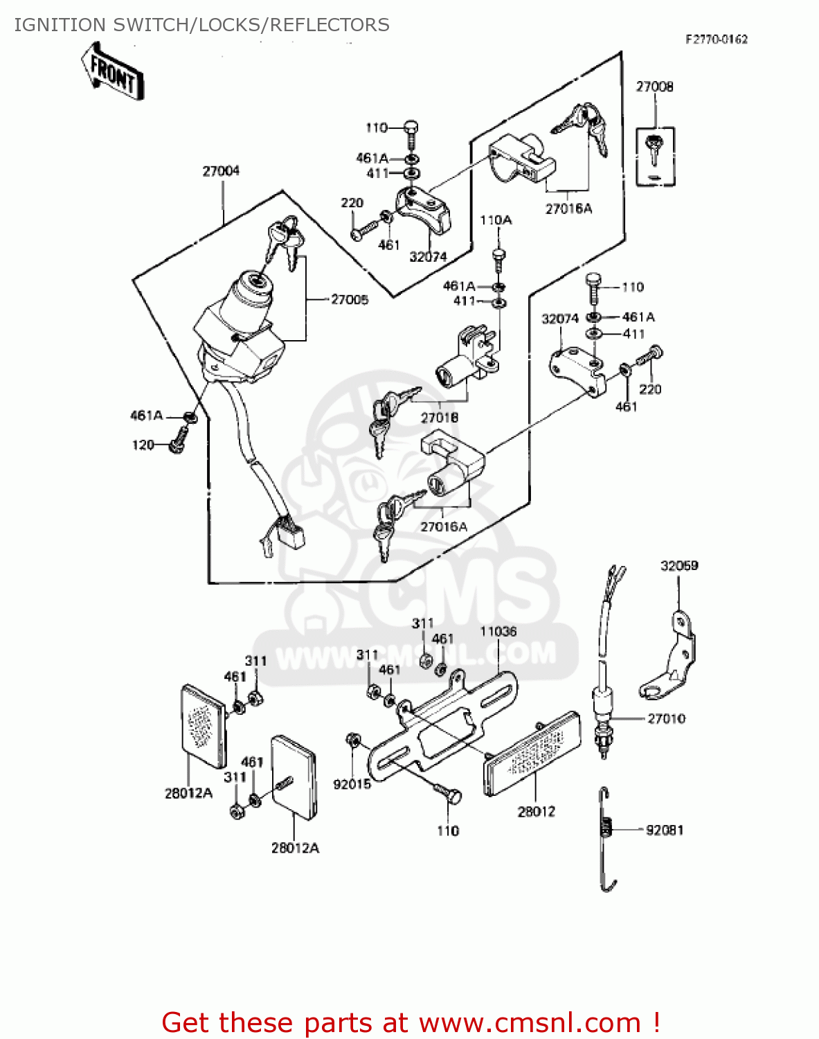 IGNITION SWITCH/LOCKS/REFLECTORS KZ550M1 SHAFT 1983 USA CANADA / LTD
