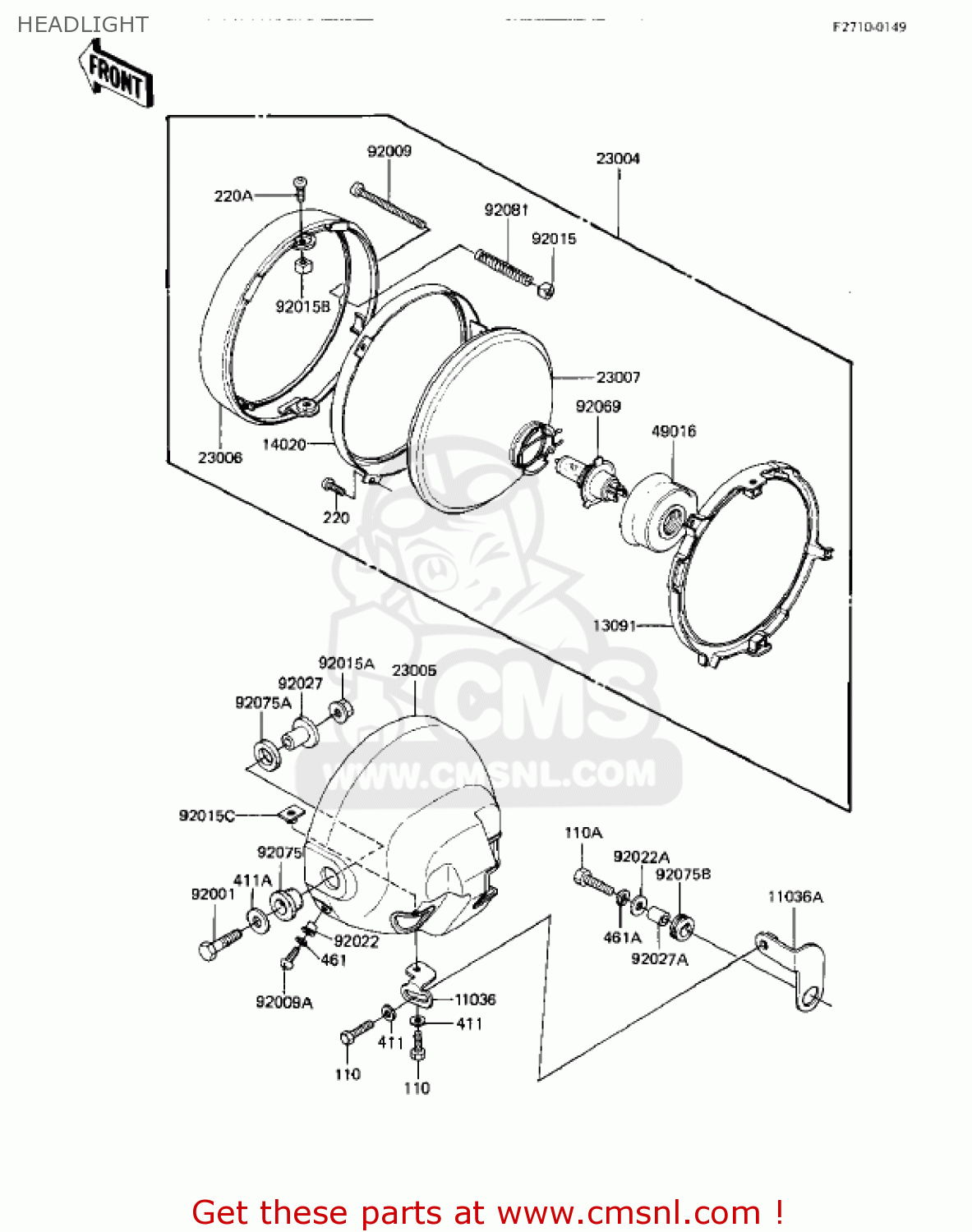 HEADLIGHT KZ550M1 SHAFT 1983 USA CANADA / LTD