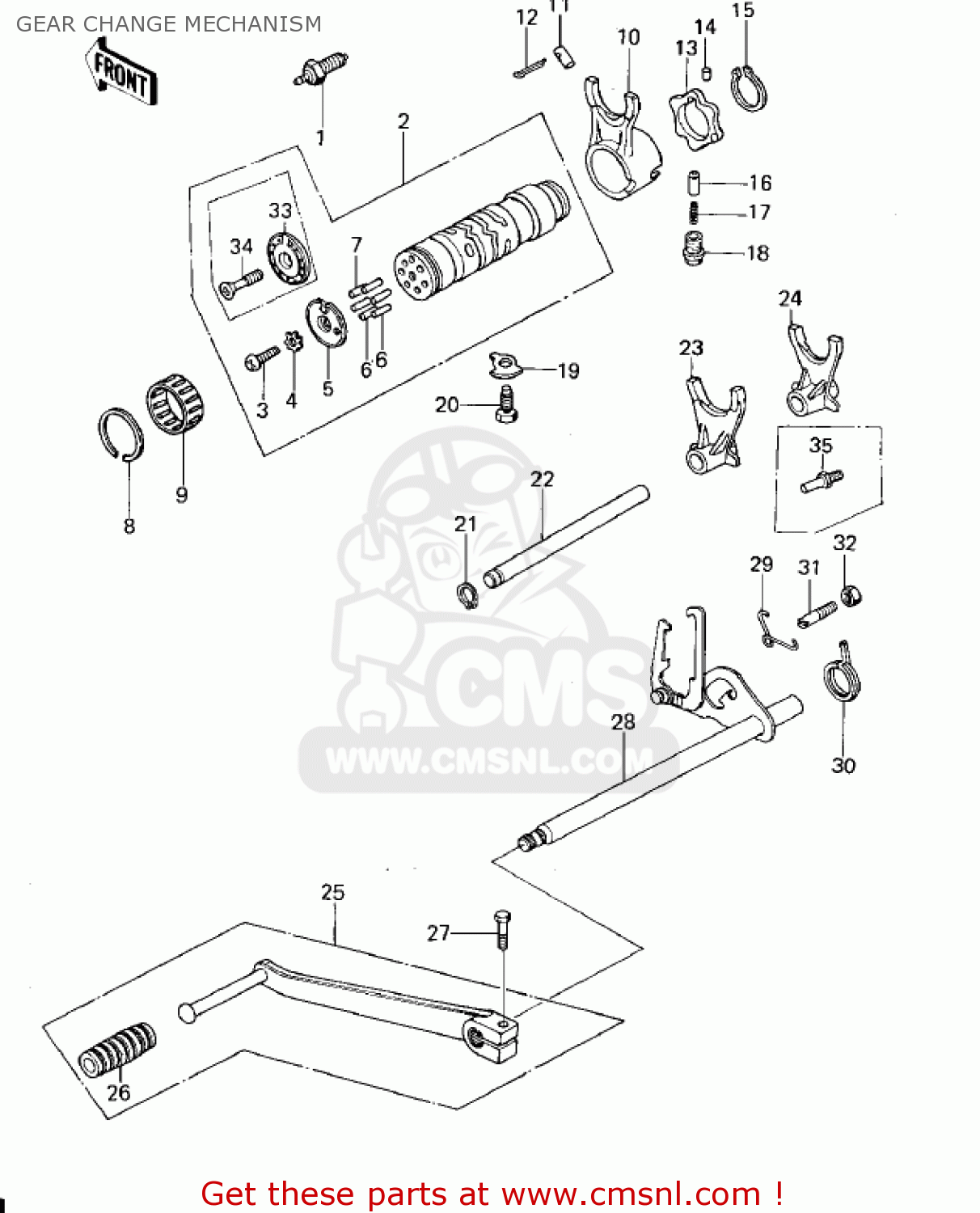 GEAR CHANGE MECHANISM KZ650B1 1977 USA CANADA / MPH KPH