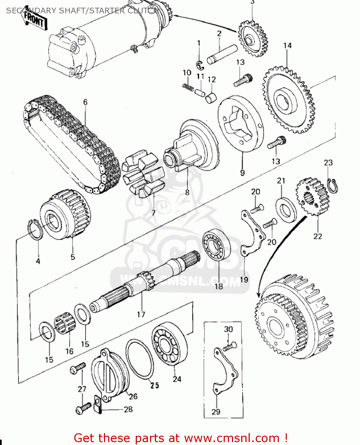 SECONDARY SHAFT/STARTER CLUTCH KZ650B1 1977 USA CANADA / MPH KPH
