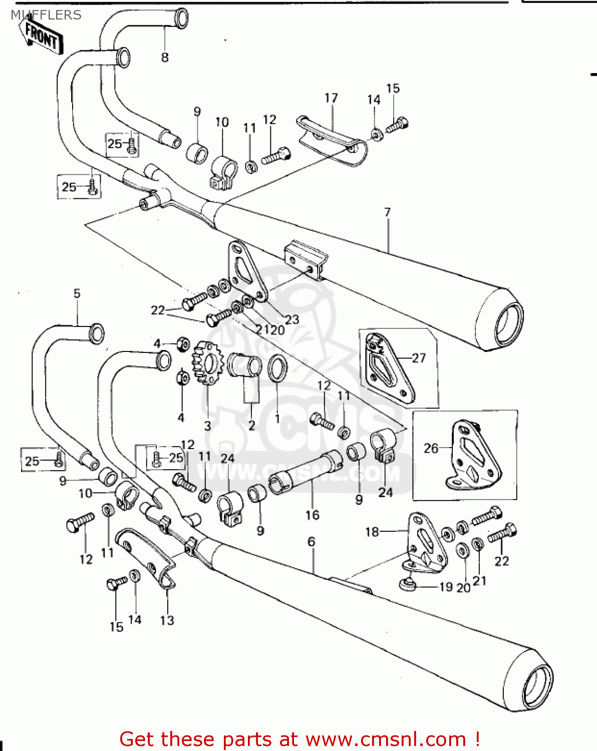 MUFFLERS KZ650B1 1977 USA CANADA / MPH KPH