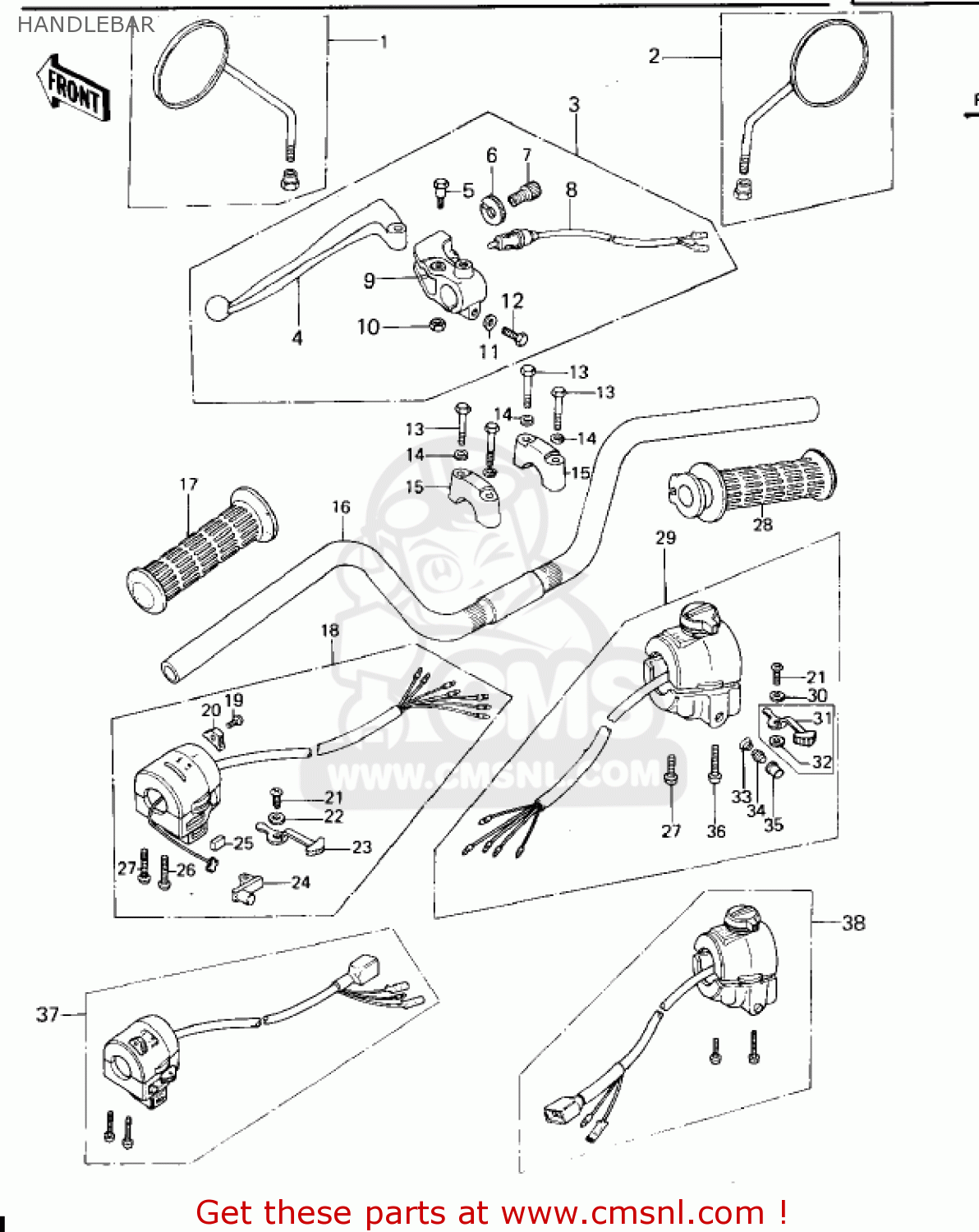 HANDLEBAR KZ650B1 1977 USA CANADA / MPH KPH