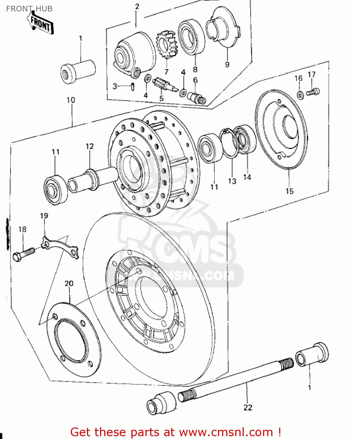 FRONT HUB KZ650B1 1977 USA CANADA / MPH KPH