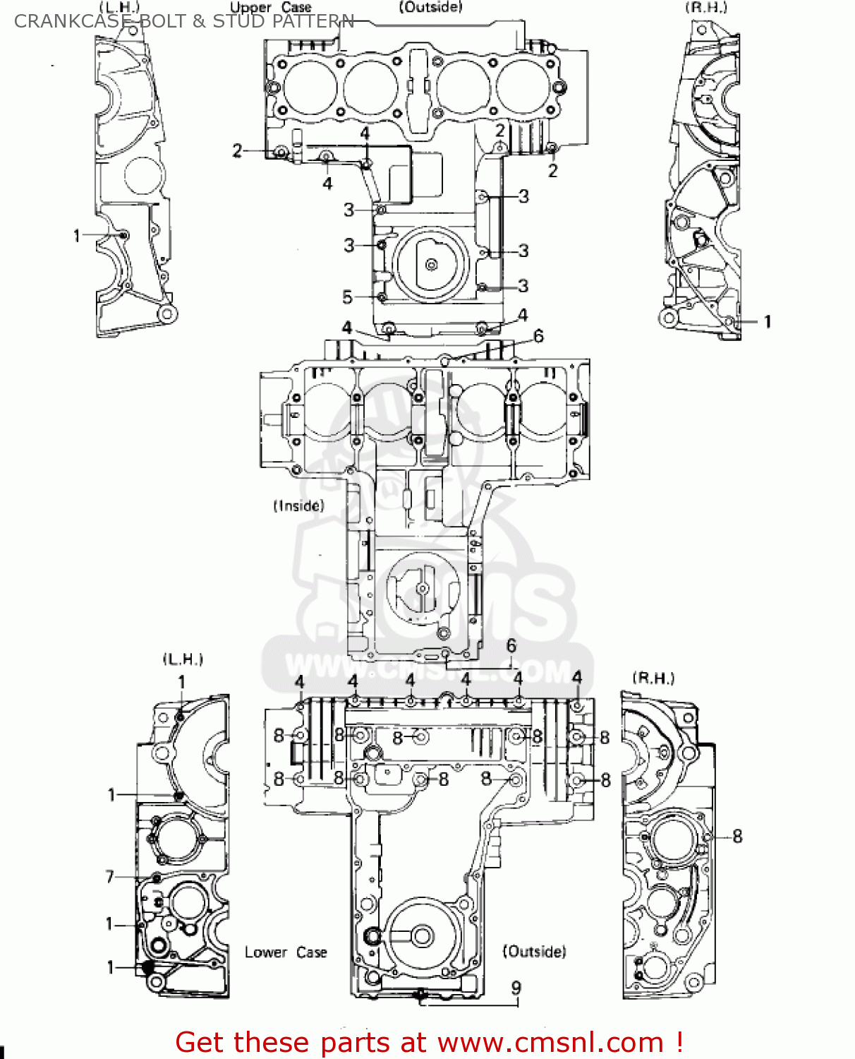 CRANKCASE BOLT & STUD PATTERN KZ650B2 1978 USA CANADA / MPH KPH