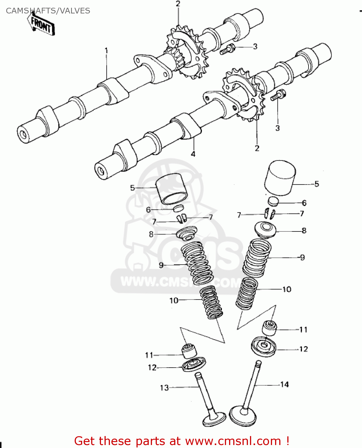 CAMSHAFTS/VALVES KZ650B2 1978 USA CANADA / MPH KPH