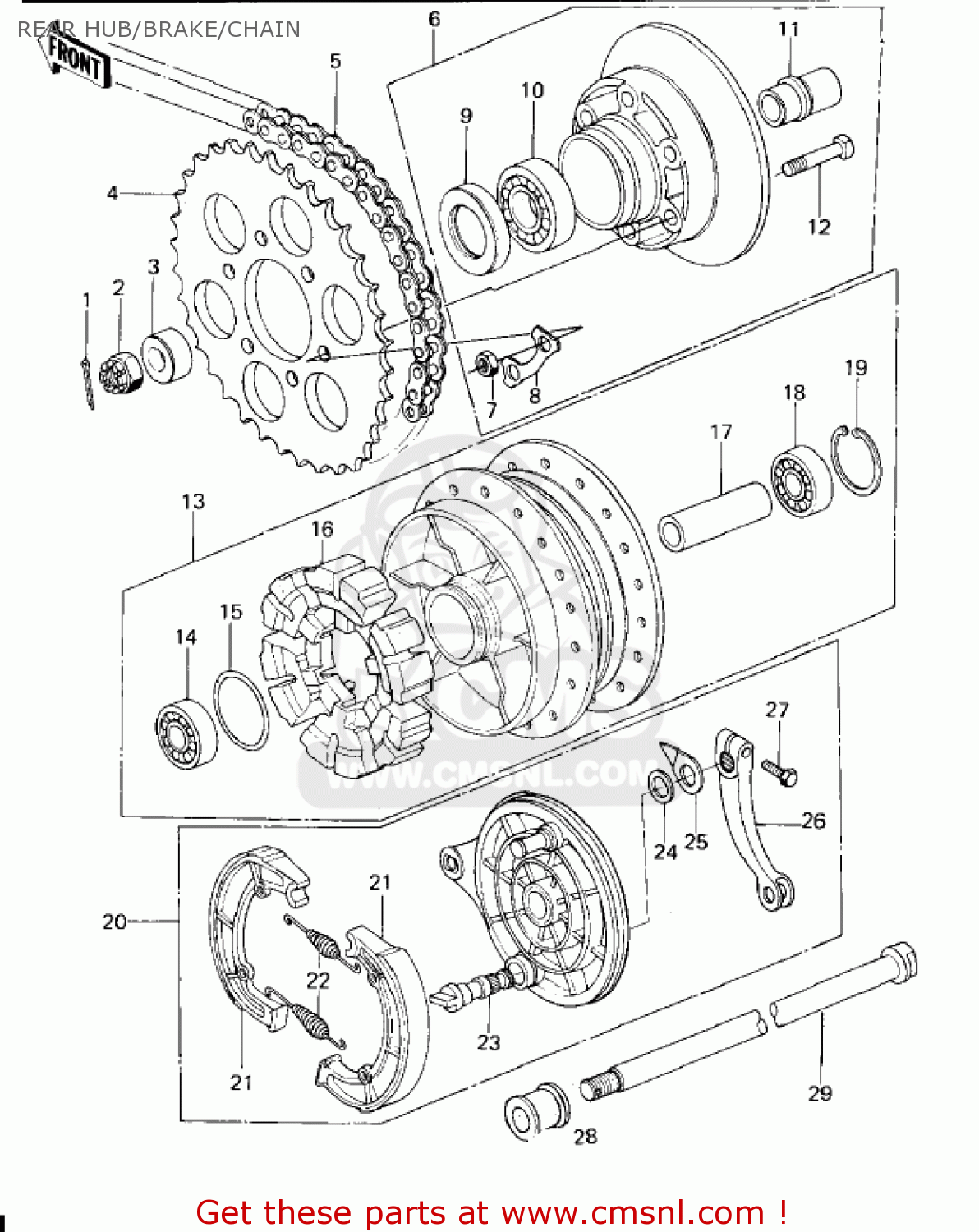 REAR HUB/BRAKE/CHAIN KZ650B2 1978 USA CANADA / MPH KPH