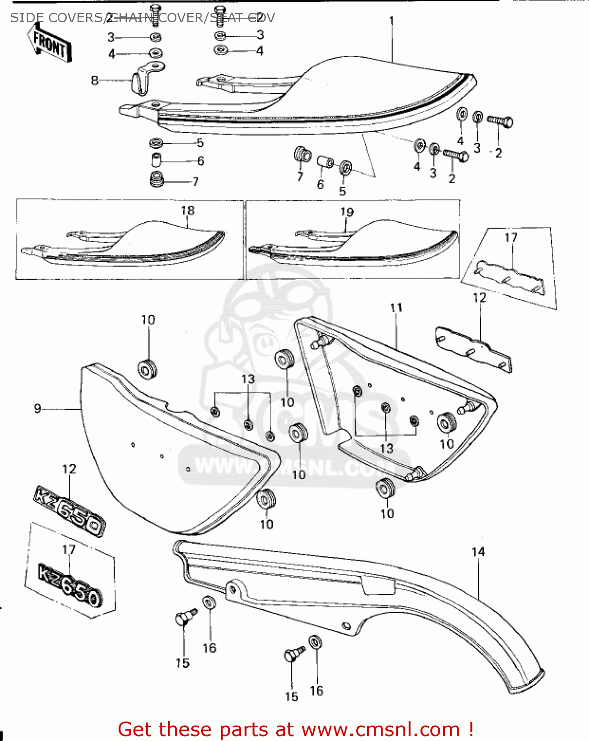 SIDE COVERS/CHAIN COVER/SEAT COV KZ650B2 1978 USA CANADA / MPH KPH