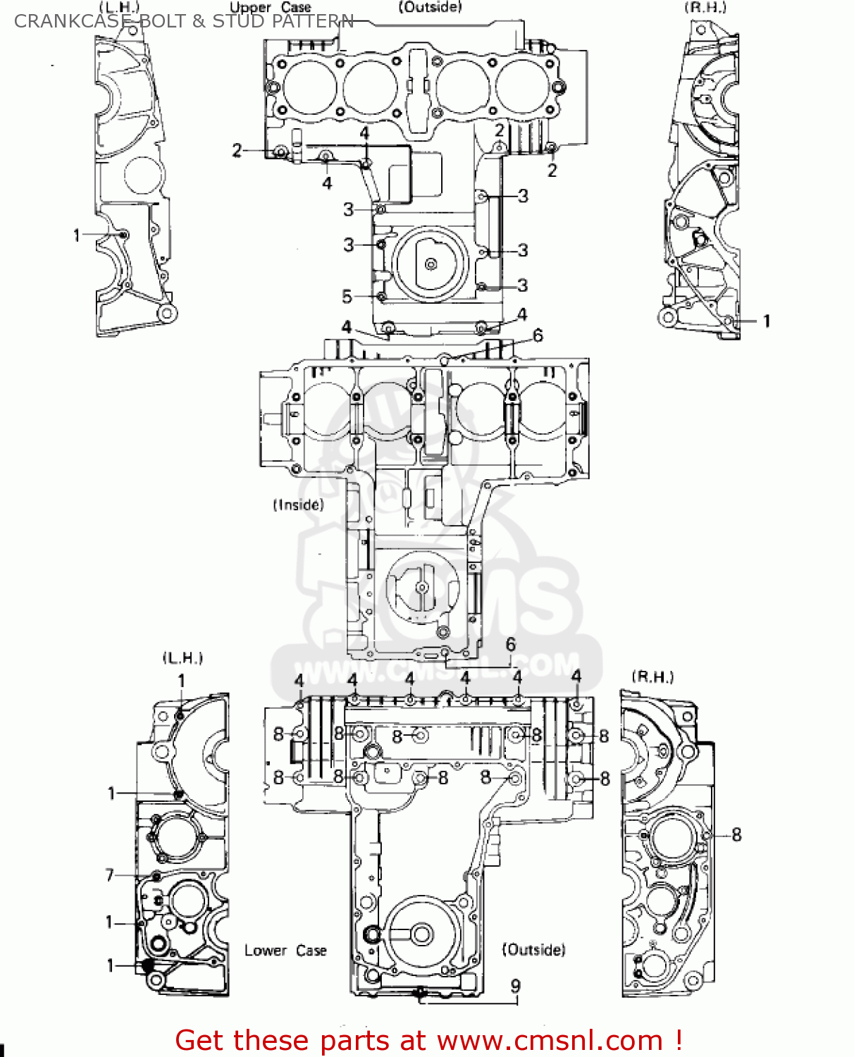 CRANKCASE BOLT & STUD PATTERN KZ650B2A 1978 USA CANADA / MPH KPH