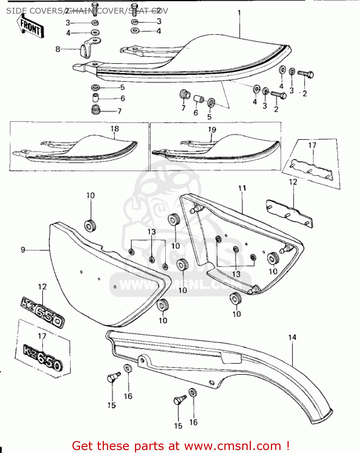 SIDE COVERS/CHAIN COVER/SEAT COV KZ650B2A 1978 USA CANADA / MPH KPH