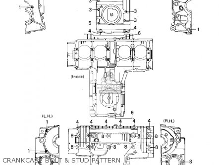 CRANKCASE BOLT & STUD PATTERN - KZ650B2A 1978 USA CANADA / MPH KPH