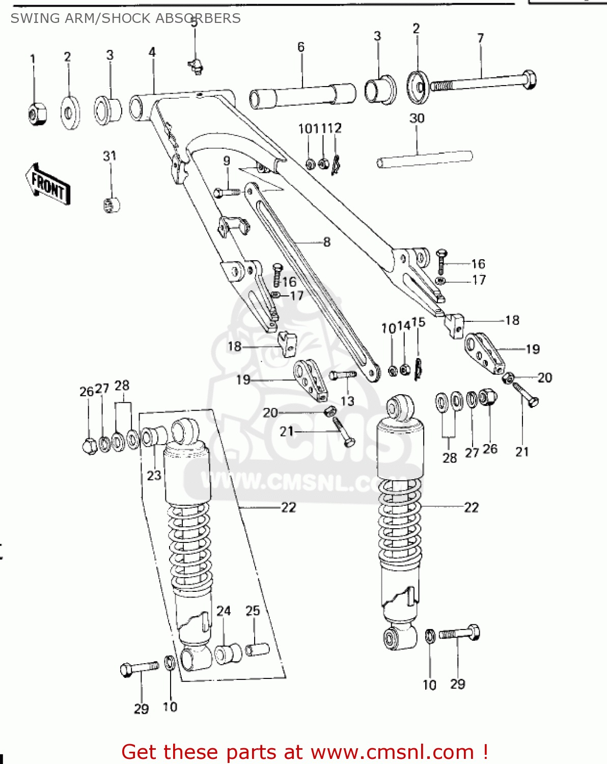 SWING ARM/SHOCK ABSORBERS KZ650B3 1979 USA CANADA / MPH KPH