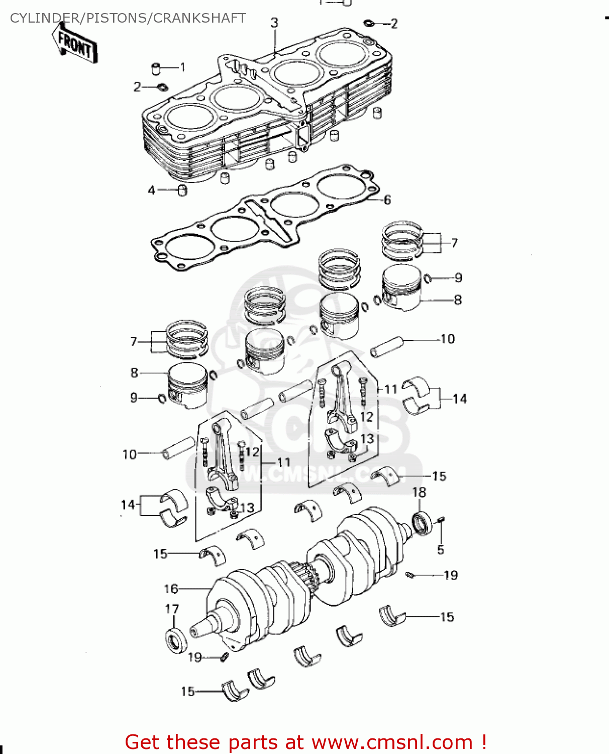 CYLINDER/PISTONS/CRANKSHAFT KZ650B3 1979 USA CANADA / MPH KPH