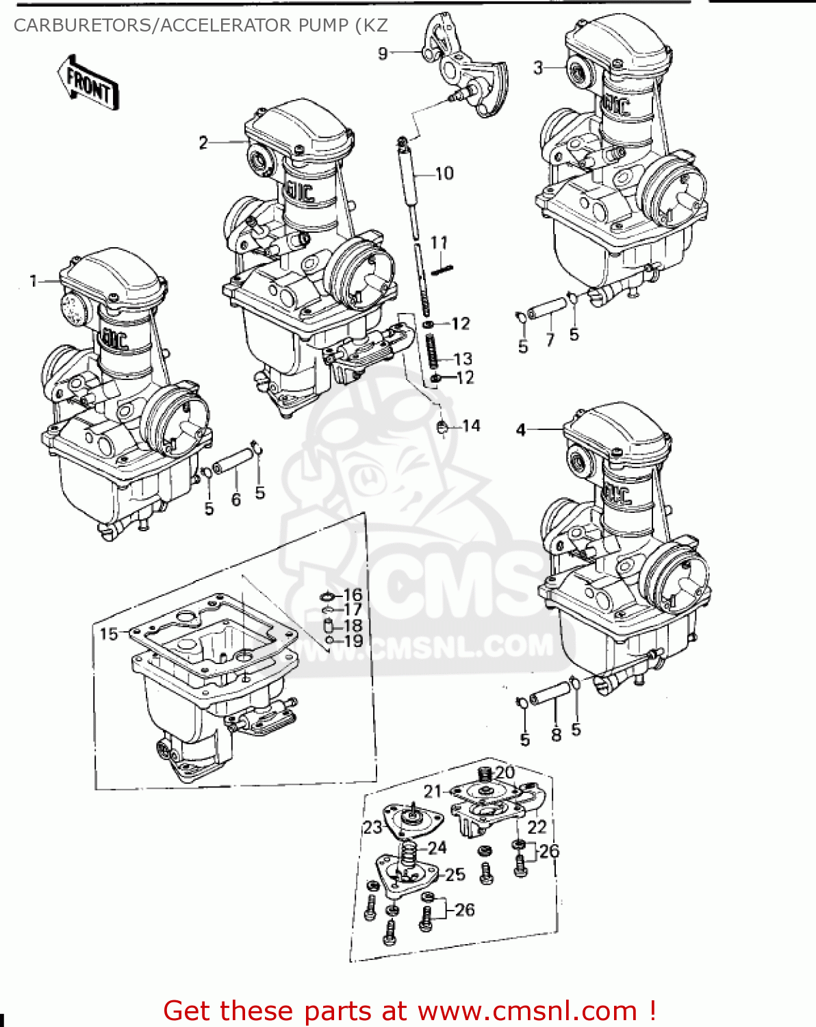 CARBURETORS/ACCELERATOR PUMP (KZ KZ650B3 1979 USA CANADA / MPH KPH