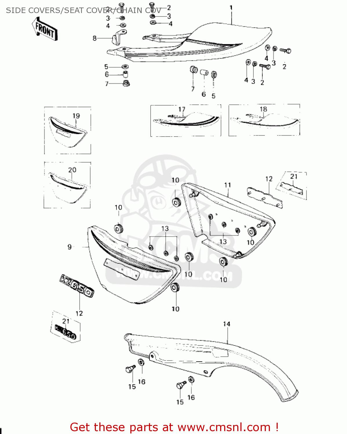 SIDE COVERS/SEAT COVER/CHAIN COV KZ650C1 CUSTOM 1977 USA CANADA / MPH KPH