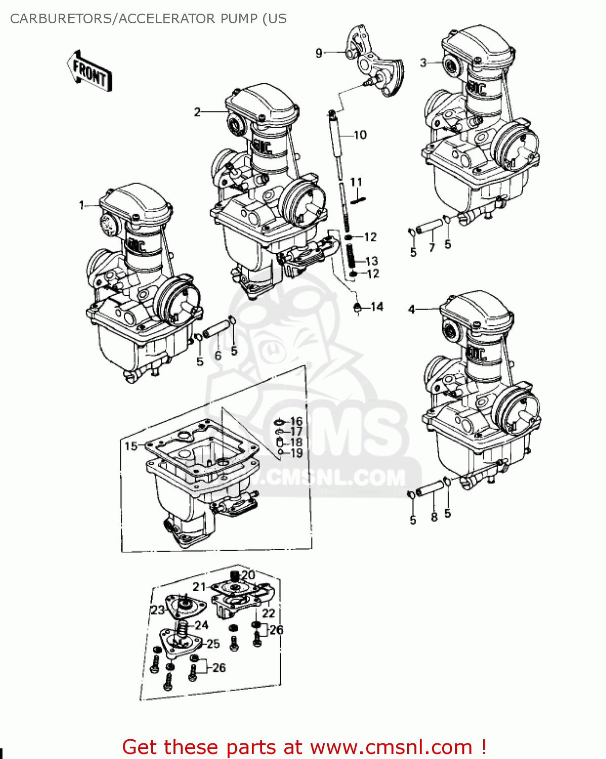 CARBURETORS/ACCELERATOR PUMP (US KZ650C1 CUSTOM 1977 USA CANADA / MPH KPH