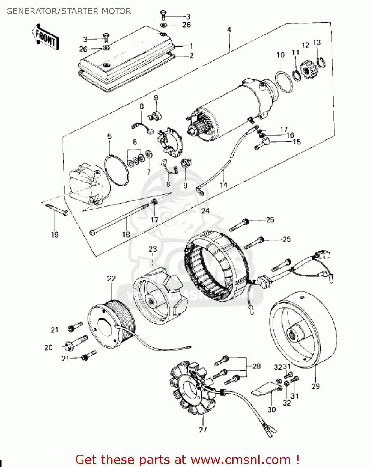 GENERATOR/STARTER MOTOR KZ650C1 CUSTOM 1977 USA CANADA / MPH KPH