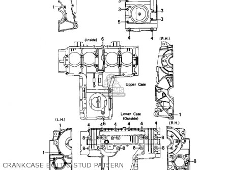 CRANKCASE BOLT & STUD PATTERN - KZ650C1 CUSTOM 1977 USA CANADA / MPH KPH