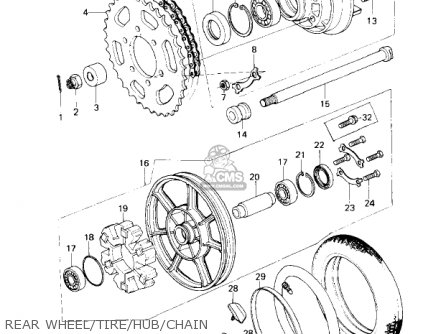 REAR WHEEL/TIRE/HUB/CHAIN - KZ650C2 CUSTOM 1978 USA CANADA / MPH KPH