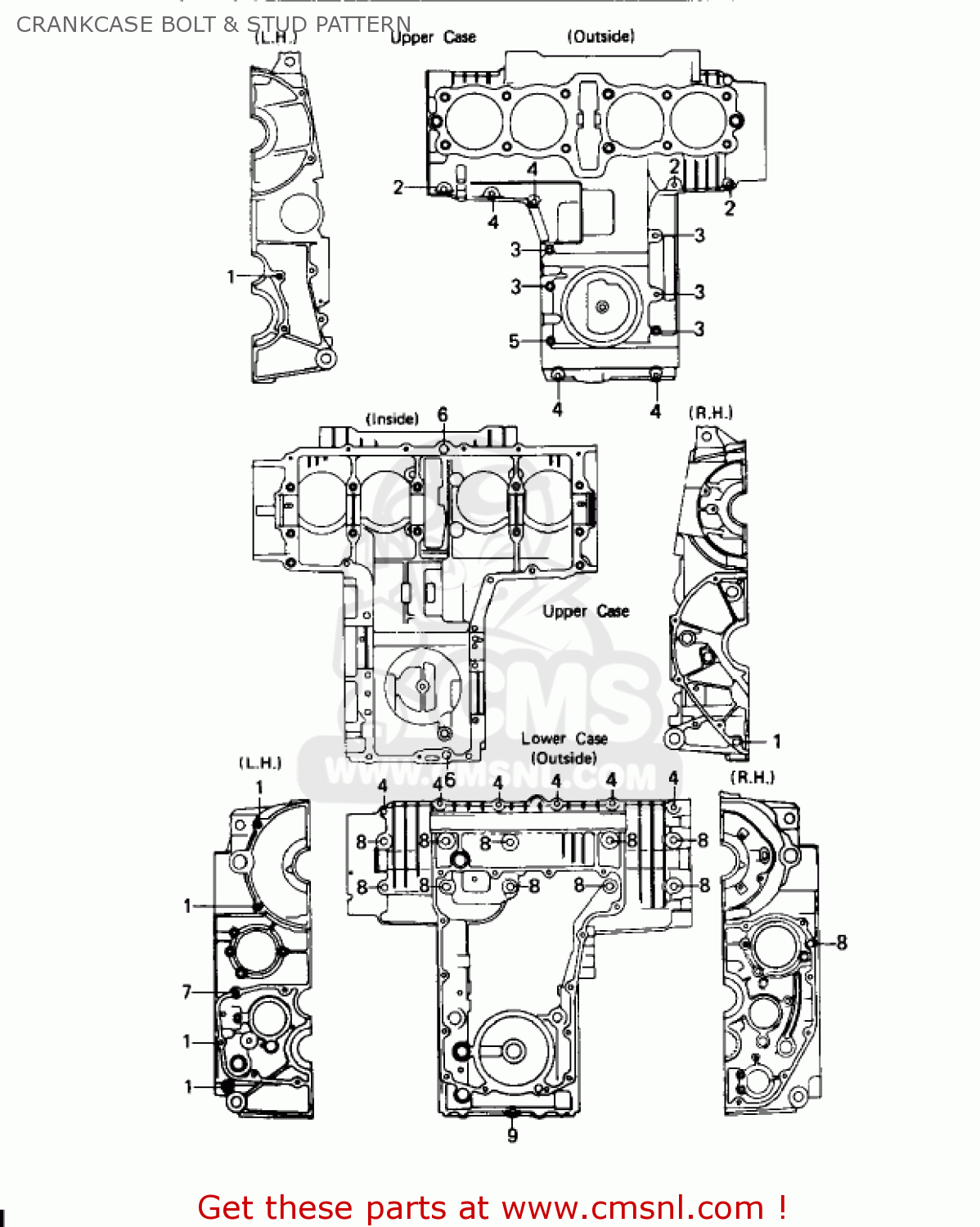 CRANKCASE BOLT & STUD PATTERN KZ650C3 CUSTOM 1979 USA CANADA / MPH KPH