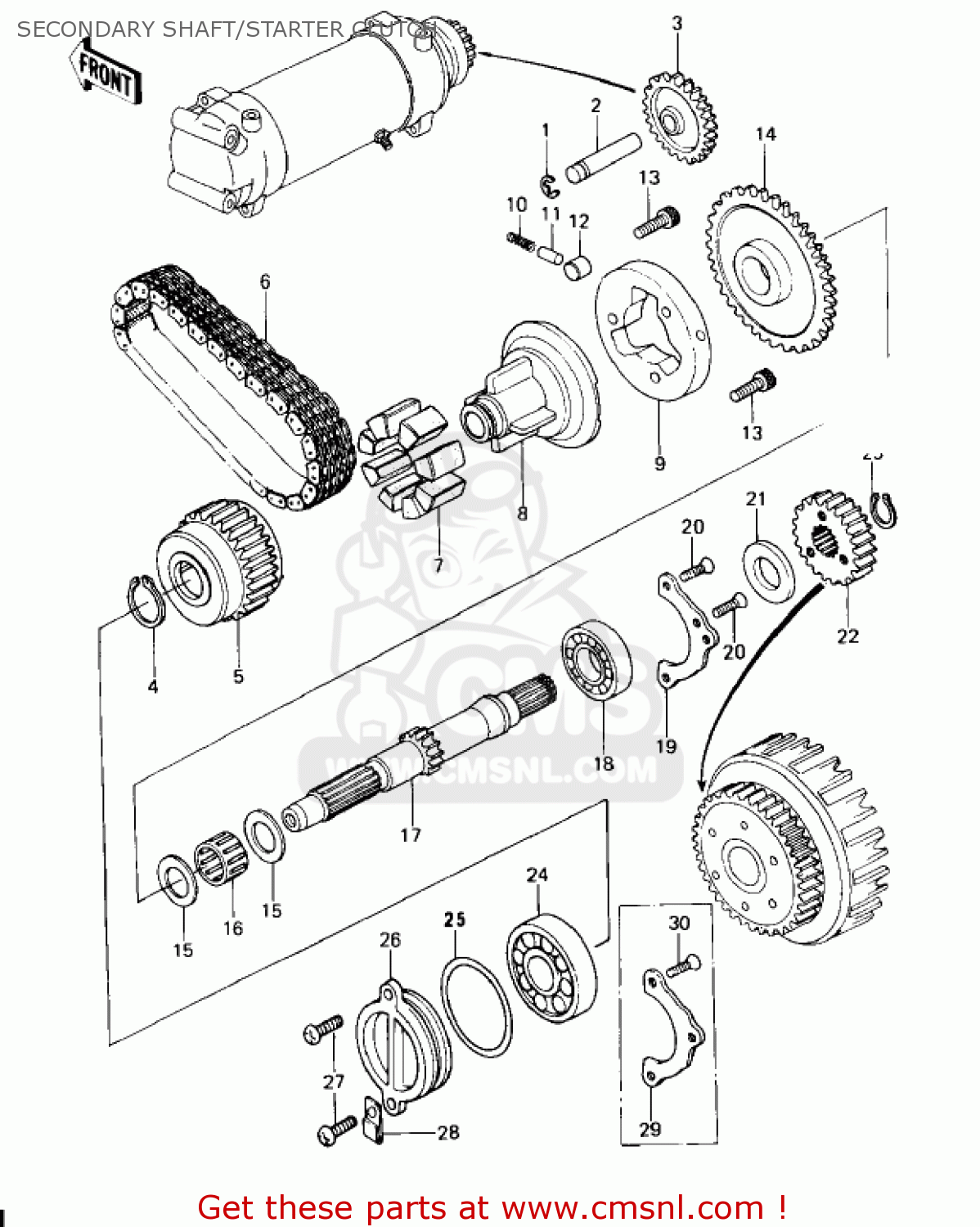 SECONDARY SHAFT/STARTER CLUTCH KZ650C3 CUSTOM 1979 USA CANADA / MPH KPH