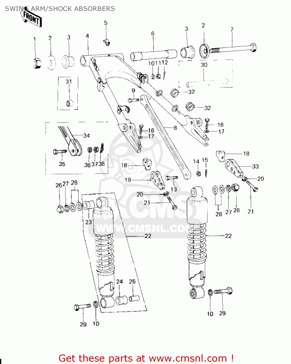 SWING ARM/SHOCK ABSORBERS KZ650C3 CUSTOM 1979 USA CANADA / MPH KPH