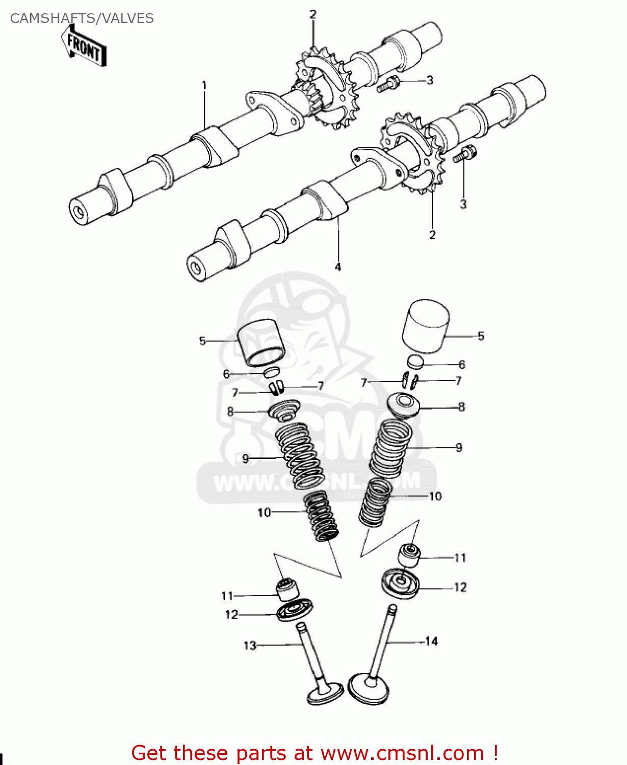 CAMSHAFTS/VALVES KZ650D1 SR 1978 USA CANADA