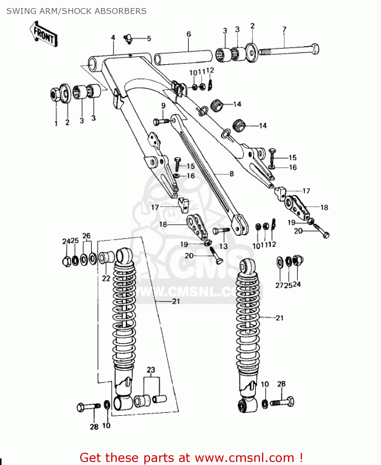 SWING ARM/SHOCK ABSORBERS KZ650D1 SR 1978 USA CANADA