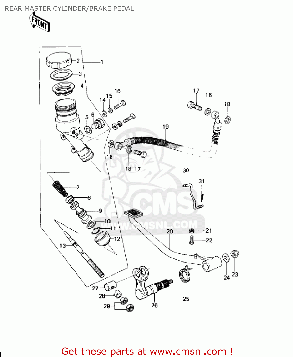 REAR MASTER CYLINDER/BRAKE PEDAL KZ650D1 SR 1978 USA CANADA