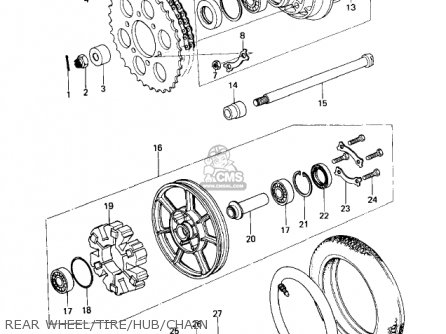 REAR WHEEL/TIRE/HUB/CHAIN - KZ650D1 SR 1978 USA CANADA