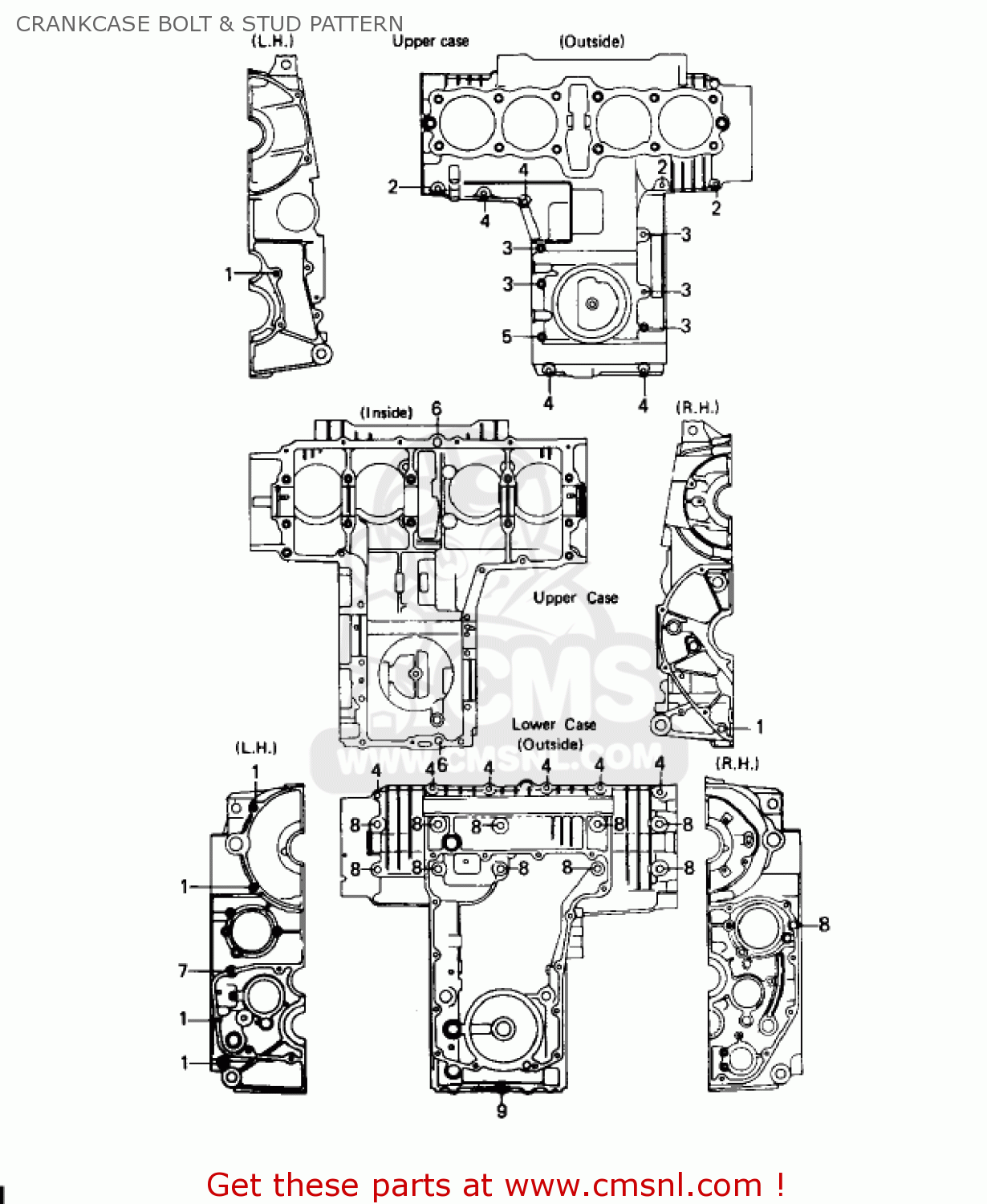 CRANKCASE BOLT & STUD PATTERN KZ650D1A SR 1978 USA CANADA
