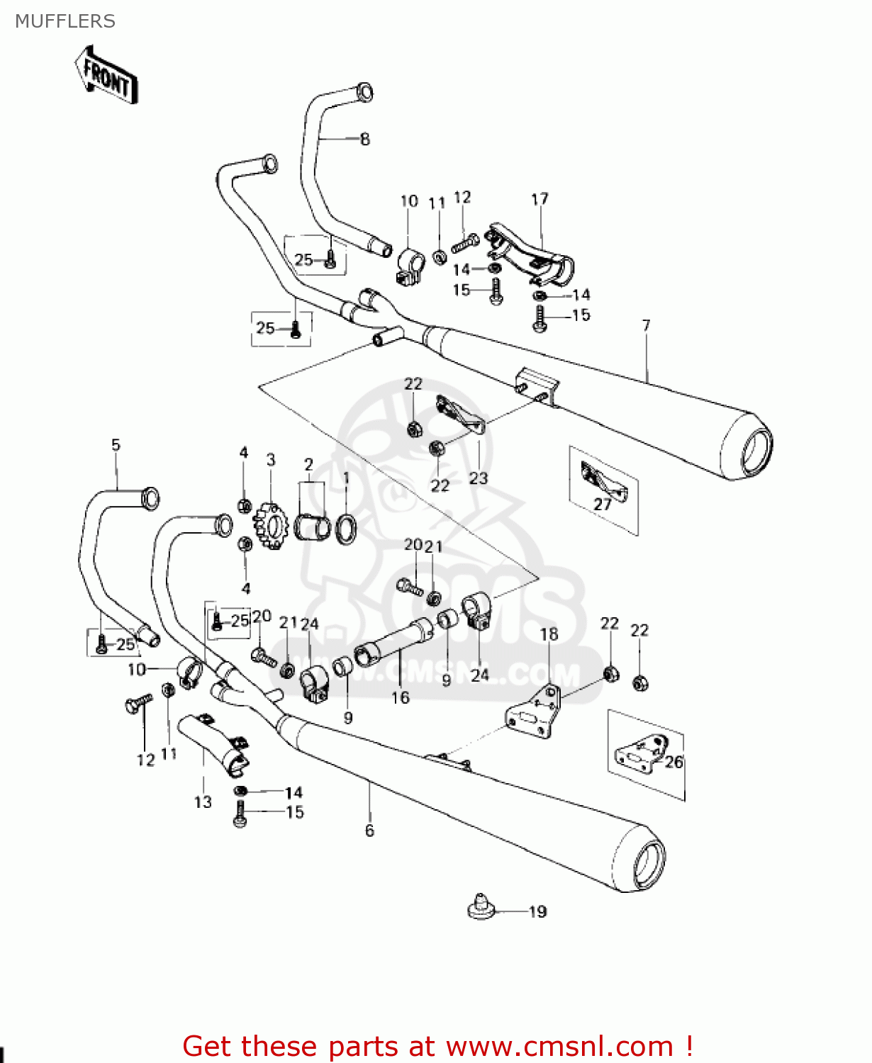 MUFFLERS KZ650D1A SR 1978 USA CANADA