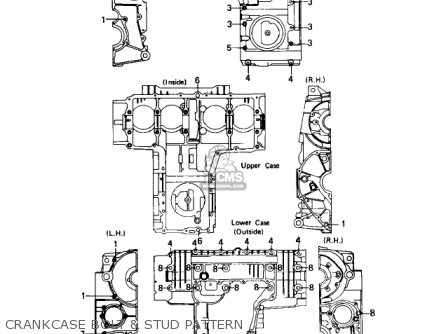 CRANKCASE BOLT & STUD PATTERN - KZ650D1A SR 1978 USA CANADA