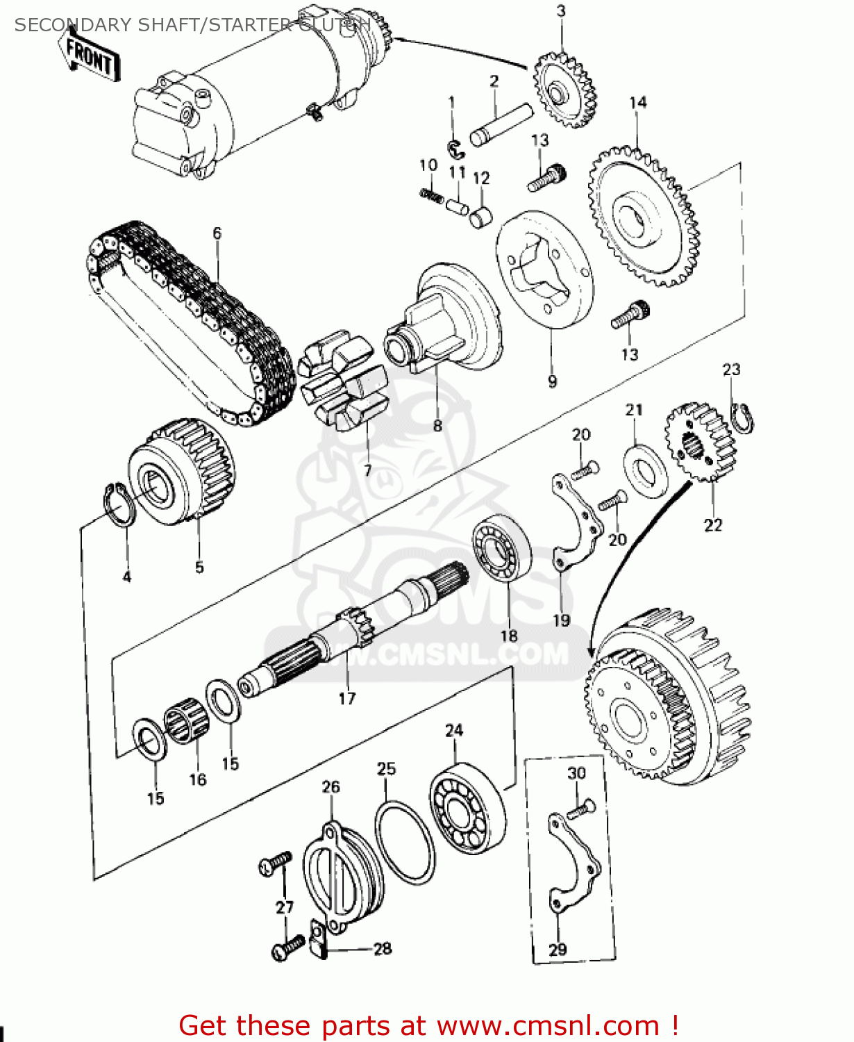 SECONDARY SHAFT/STARTER CLUTCH KZ650D2 SR 1979 USA CANADA