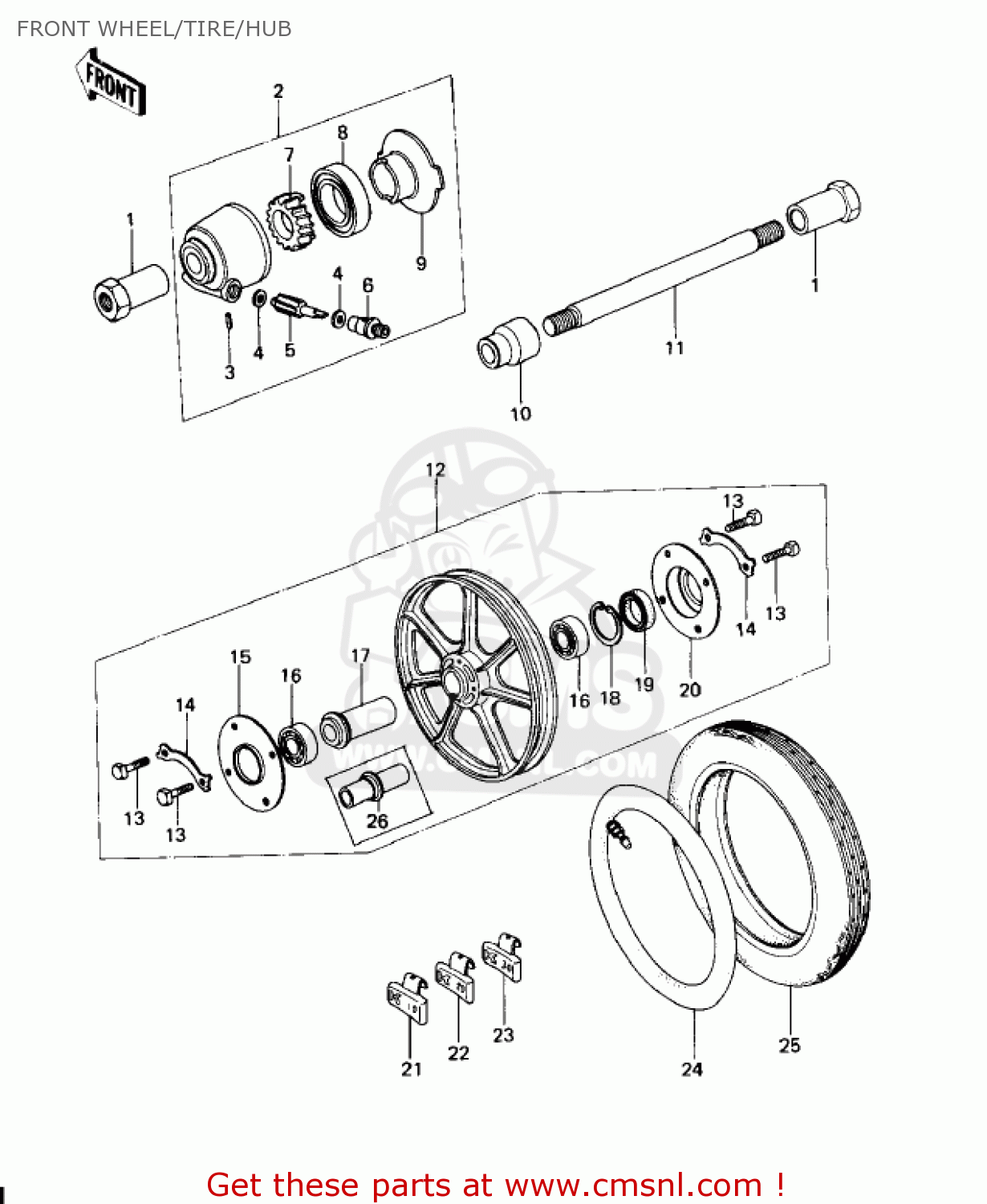 FRONT WHEEL/TIRE/HUB KZ650D2 SR 1979 USA CANADA